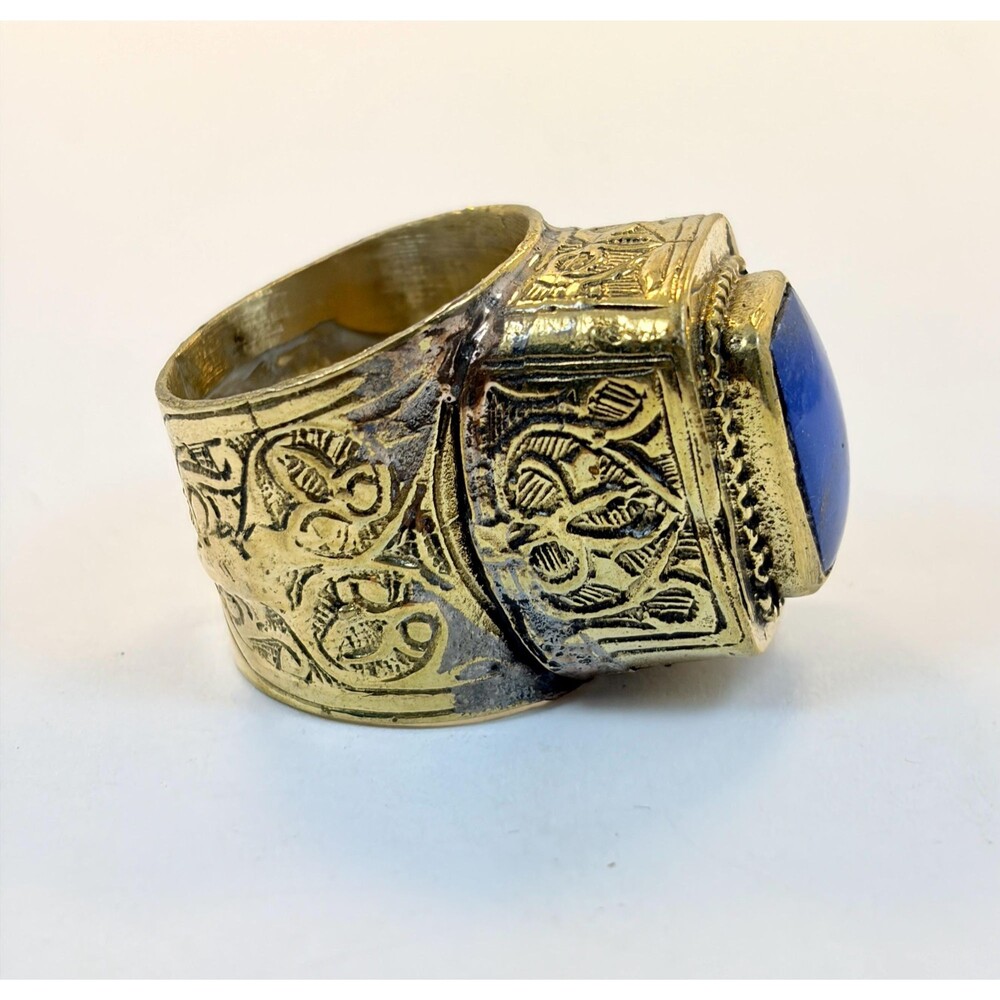 Afghan Ring, Blue Lapis, Kuchi Ring, Vintage Ring, Size 9, Middle Eastern, Brass